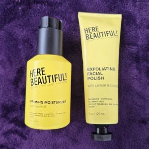 Here Beautiful! Priming Moisturizer & Exfoliating Facial Polish | Set of 2